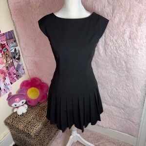 Pleated drop waist black dress